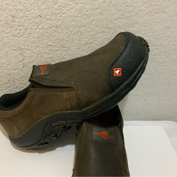 Merrell Men's Jungle Moc Espresso Composite Toe CSA Leather Slip-On Work Shoe - Picture 1 of 13